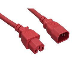 High Temperature Power Cord, C14 to C15, 14AWG, 15 Amp, UL SJT, Red, 3 foot