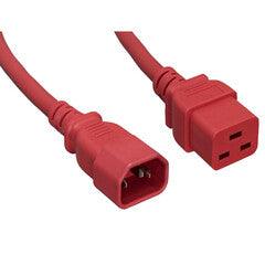 Power Cord, C14 to C19, 14 AWG,15 Amp, Red, 8 foot