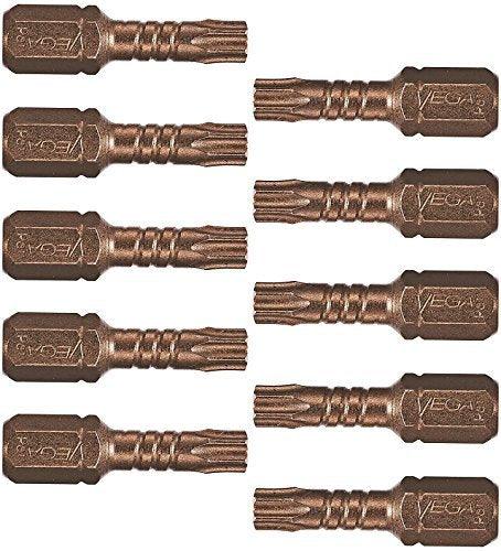 VEGA T27 TORX Impact Driver Bits. Impactech Professional Grade Impact Grade T-27 TORX 1" Bits. (Pack of 10) P125T27A-10
