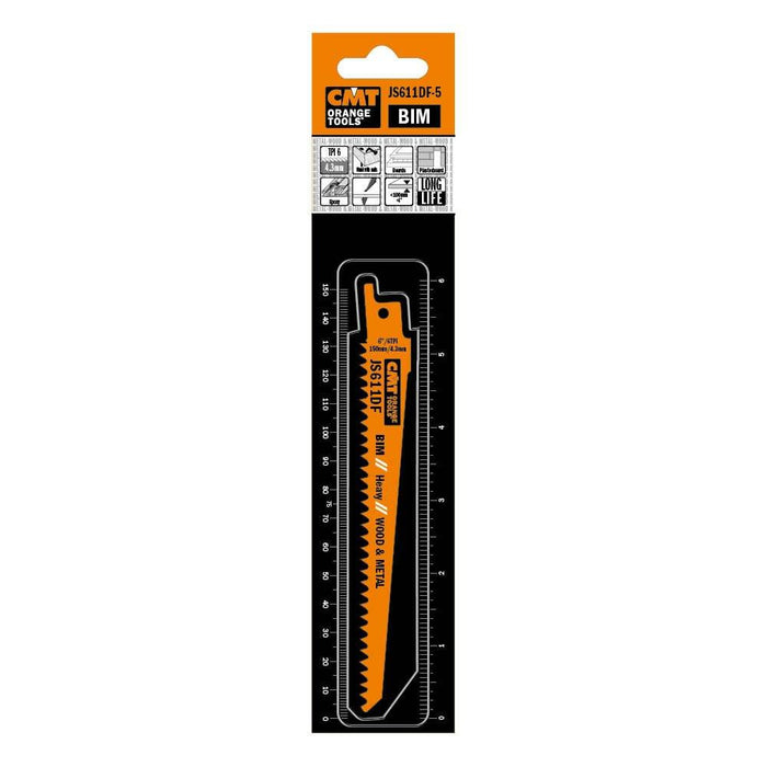 CMT USA, Inc. JS611DF-5 CMT 6 TPI Bimetal Reciprocating Saw Blades for Wood/Metal (5 Pack), 5"