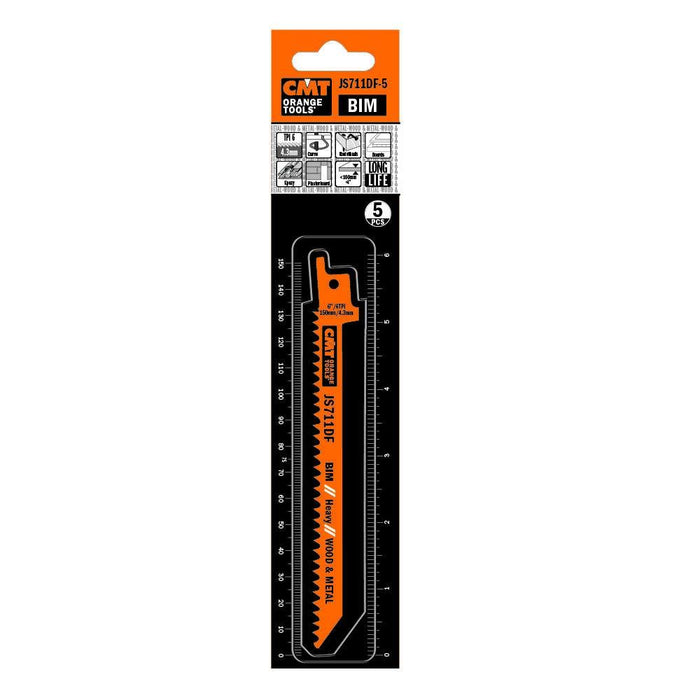 CMT USA, Inc. JS711DF-5 CMT 6 TPI Bimetal Reciprocating Saw Blades for Wood/Metal (5 Pack), 5"