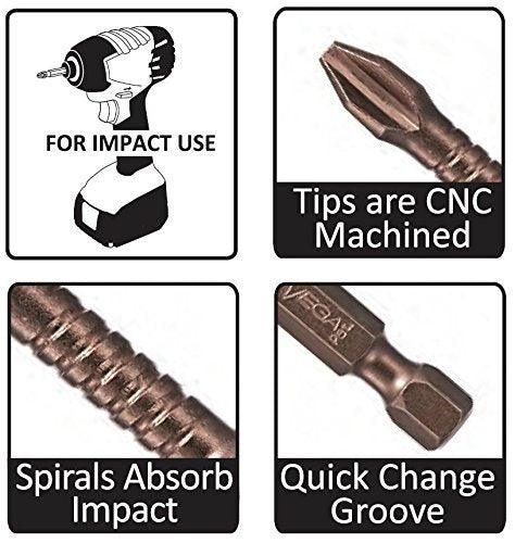 VEGA Industries #3 Phillips Impact Driver Bits. Professional Grade Impactech Impact Grade #3 Phillip 6 inch Extra Long Bits. (Pack of 3) P1150P3A-3 #82
