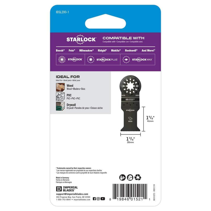 Imperial Blades IBSL200-1 Starlock 1-3/8" Standard Wood Blade, 1PC