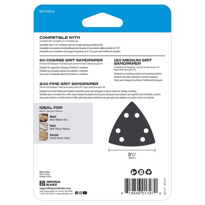Imperial Blades - Oscillating Multi-Tool Triangle Sandpaper Variety Pack, 6PC IBOTSPHV-6, Black