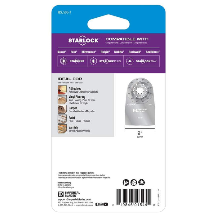 Imperial Blades IBSL500-1 Starlock 2" Hard Material Rigid Scraper, 1PC