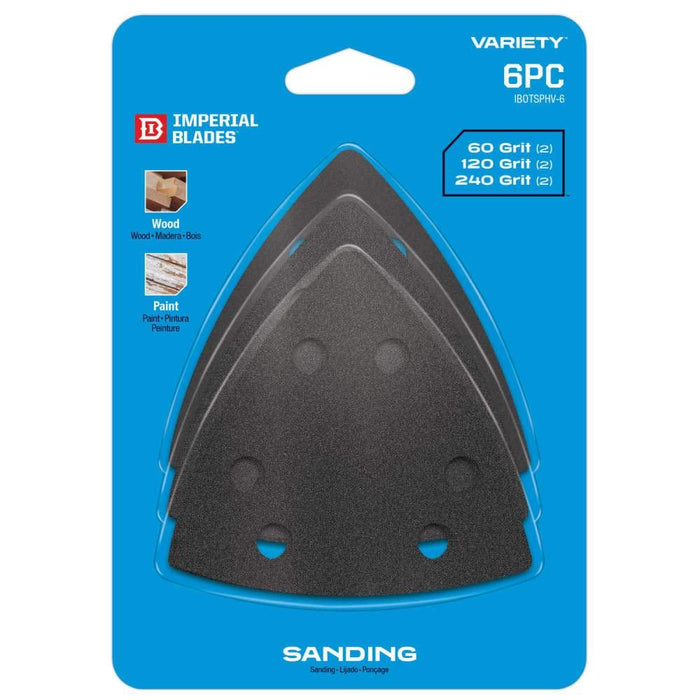 Imperial Blades - Oscillating Multi-Tool Triangle Sandpaper Variety Pack, 6PC IBOTSPHV-6, Black