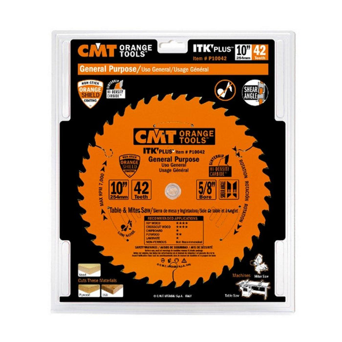 CMT P10042 ITK Plus General Purpose Saw Blade, 10 x 42 Teeth, 10° ATB+Shear with 5/8-Inch bore