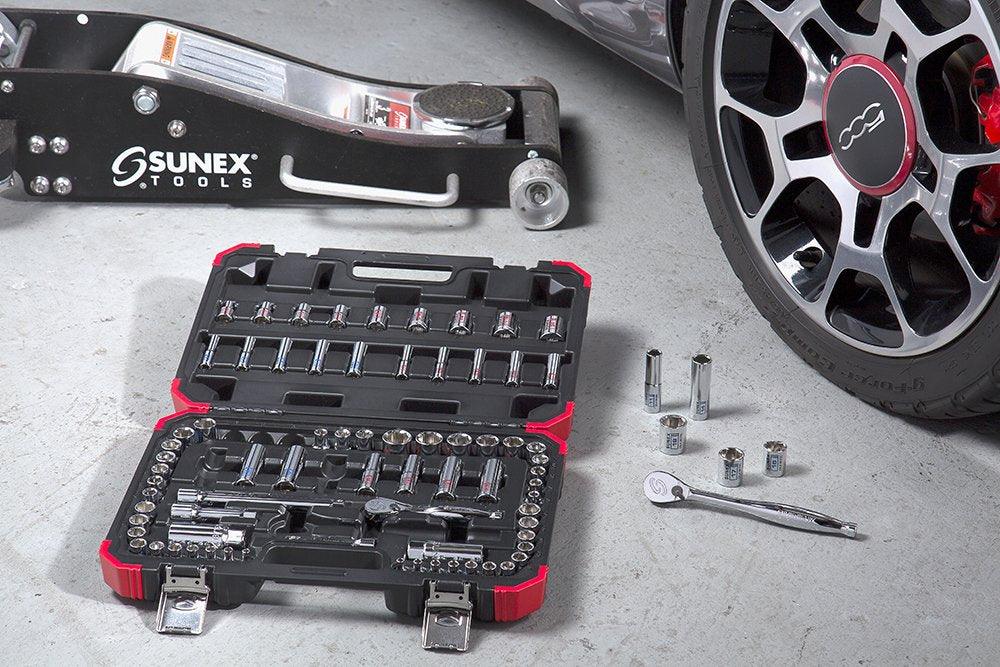 Sunex 3879 1/4" & 1/2" Drive Master Chrome Socket Set, SAE/Metric, 6 Pt., 8 Pt., 12 Pt., 5/32" – 3/4", 4mm – 19mm, 79Piece