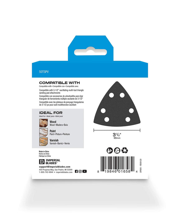 Imperial Blades 50TSPV One Fit Oscillating Triangle Sandpaper Variety Pack, 50PC, Multi, One Size