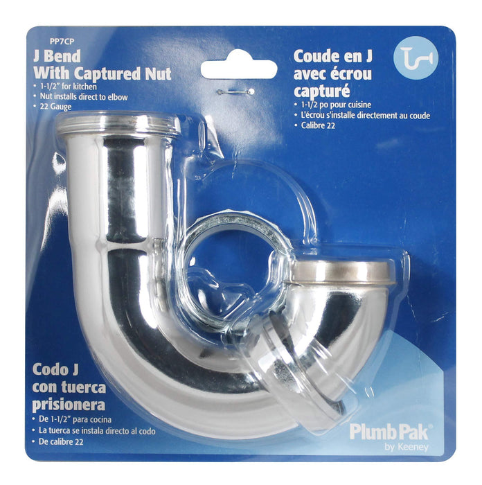 Plumb Pak PP7CP Sink Trap J-Bend with, 1-1/2 In, 1-1/2", Brass