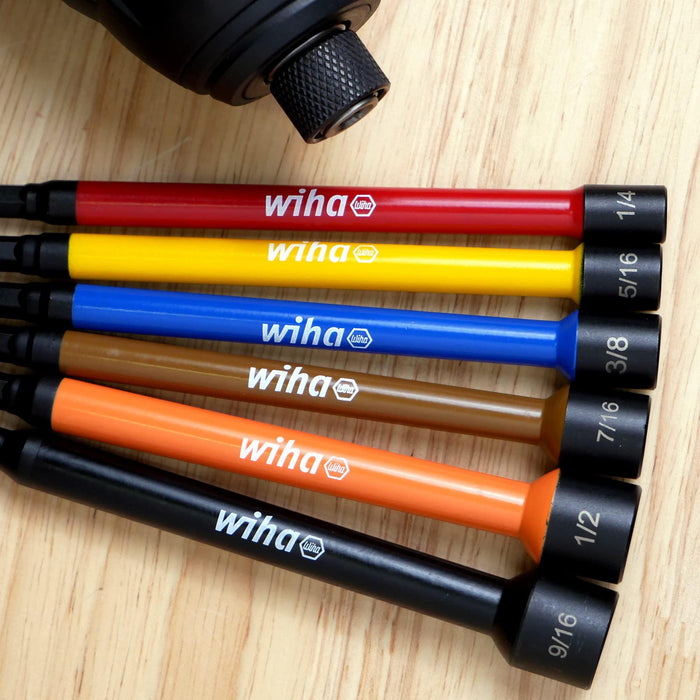 Wiha Color Coded Magnetic Nut Driver Set SAE - 6 Piece (1/4in, 5/16in, 3/8in, 7/16in, 1/2in, 9/16in)