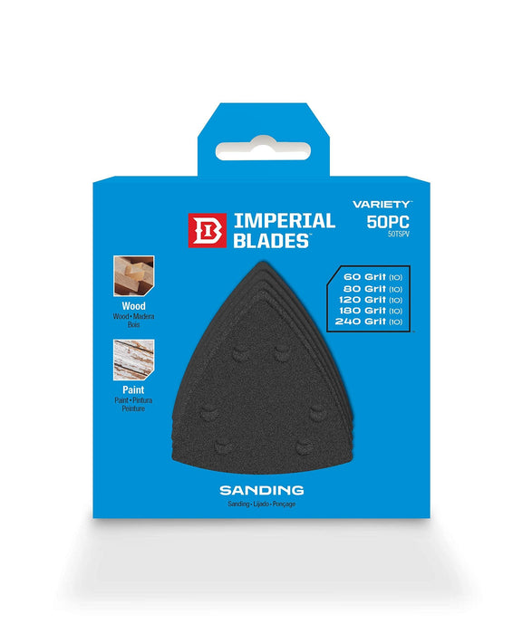 Imperial Blades 50TSPV One Fit Oscillating Triangle Sandpaper Variety Pack, 50PC, Multi, One Size