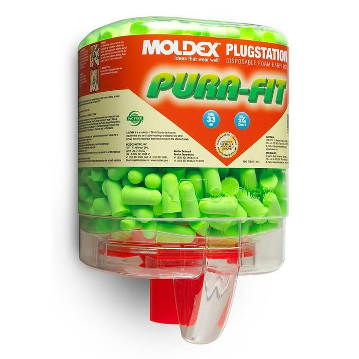 6844 Moldex Pura-Fit Earplug Dispenser, One Size, Foam, Tapered, Uncorded, Green, 33 dB, Wall