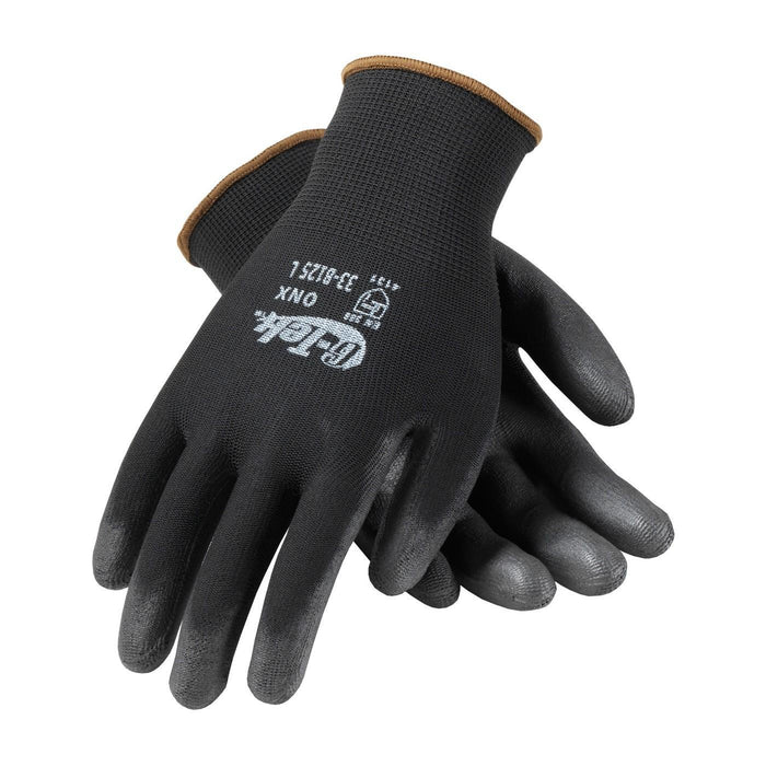 33-B125/L PIP G-Tek Gloves,Coated Palm & Fingers On Black