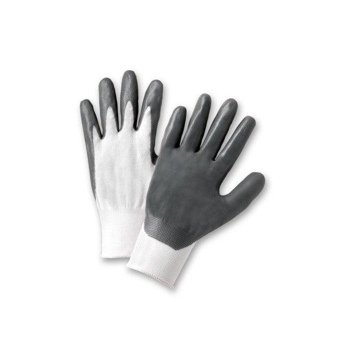713SNC/10 West Chester Gray Flat Nitrile Palm Coat on White, 13 Gauge Polyester