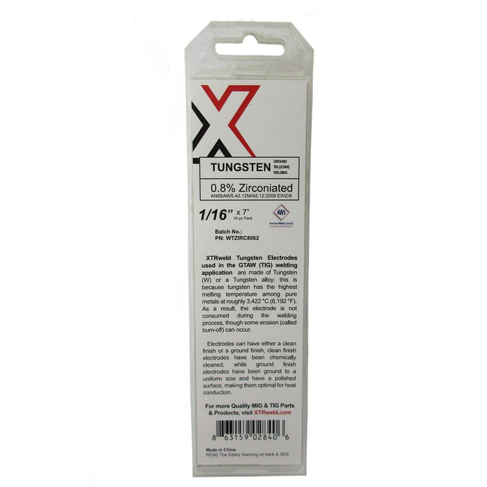 WTZIRC8062 XTRweld 0.8% Zirconiated Tungsten Electrode, 1/16, White, 10 Piece